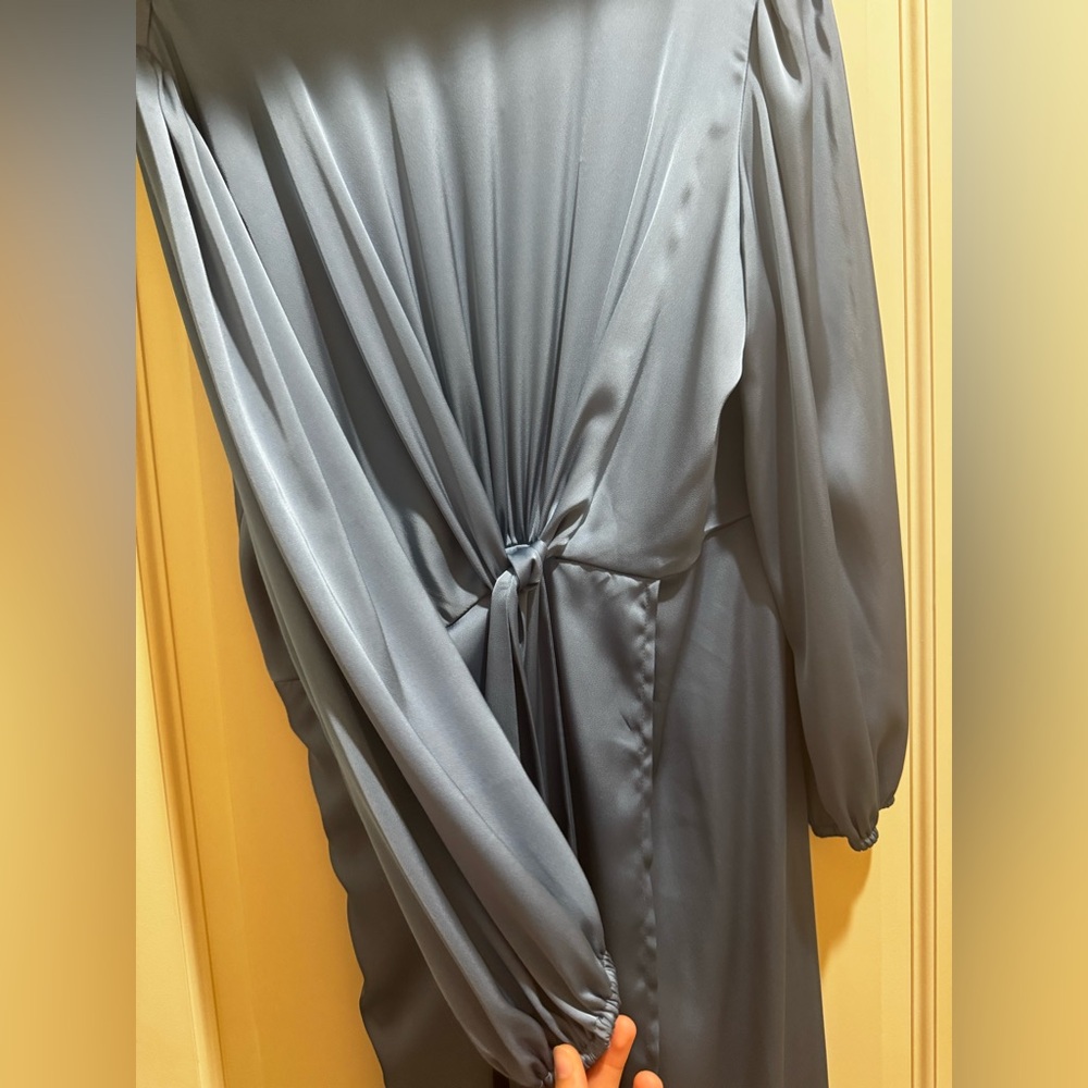 Cyan blue satin maxi dress